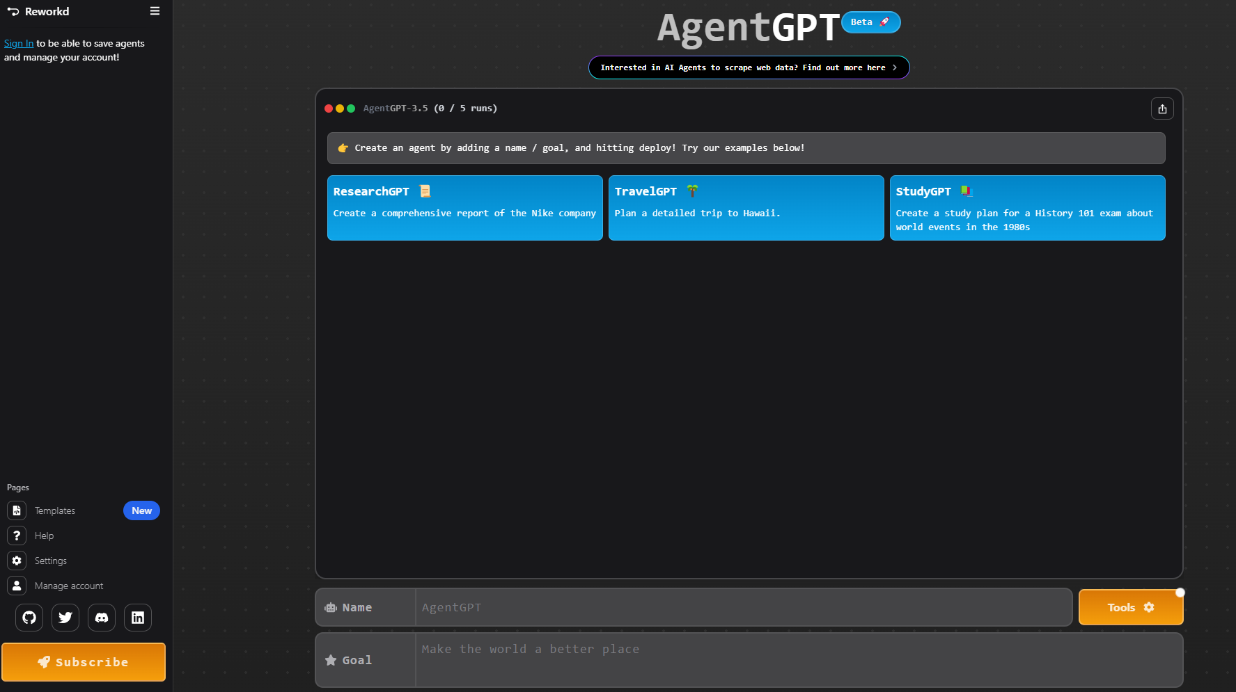 AgentGPT - LangChain Alternatives