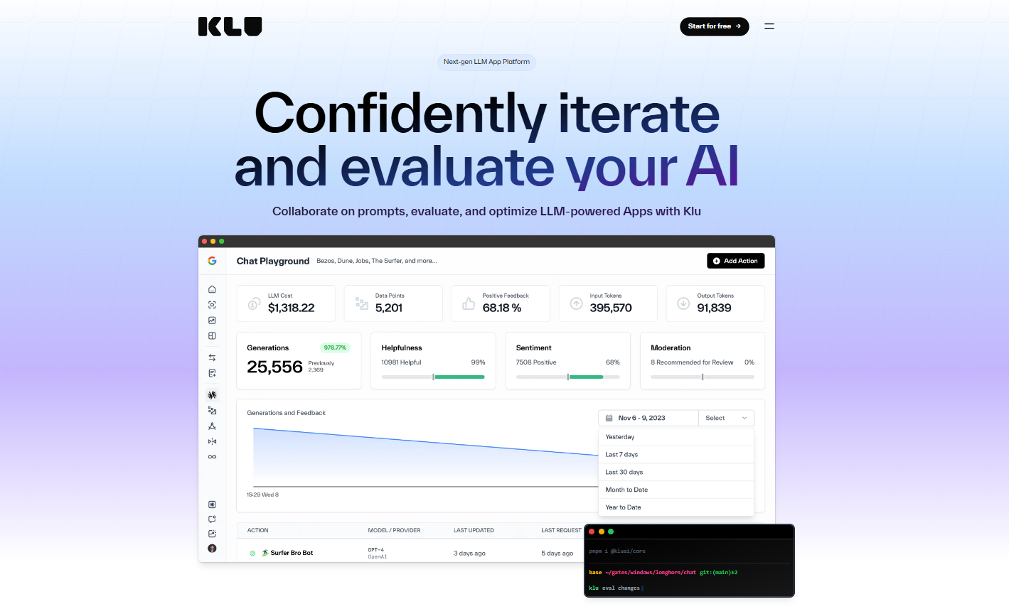 Klu.ai - LangChain Alternatives
