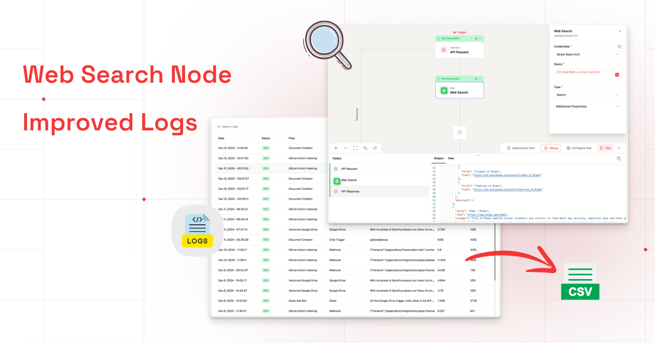 🔔 Product Updates → Web Search Nodes, Improved Logs and Exports