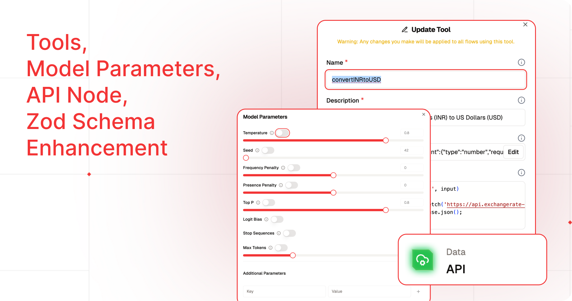 Tools, Model Parameters Support and API Node, Zod Schema Enhancement