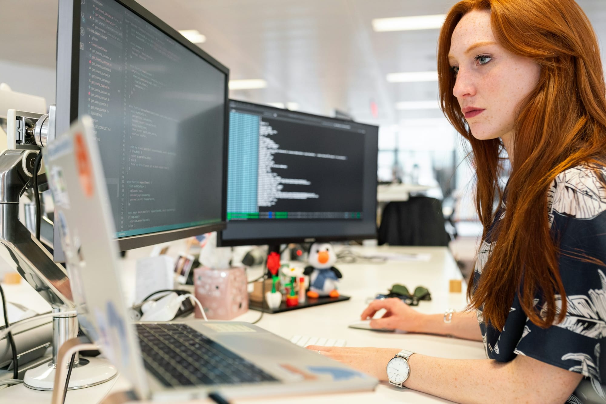 woman working on a desktop 